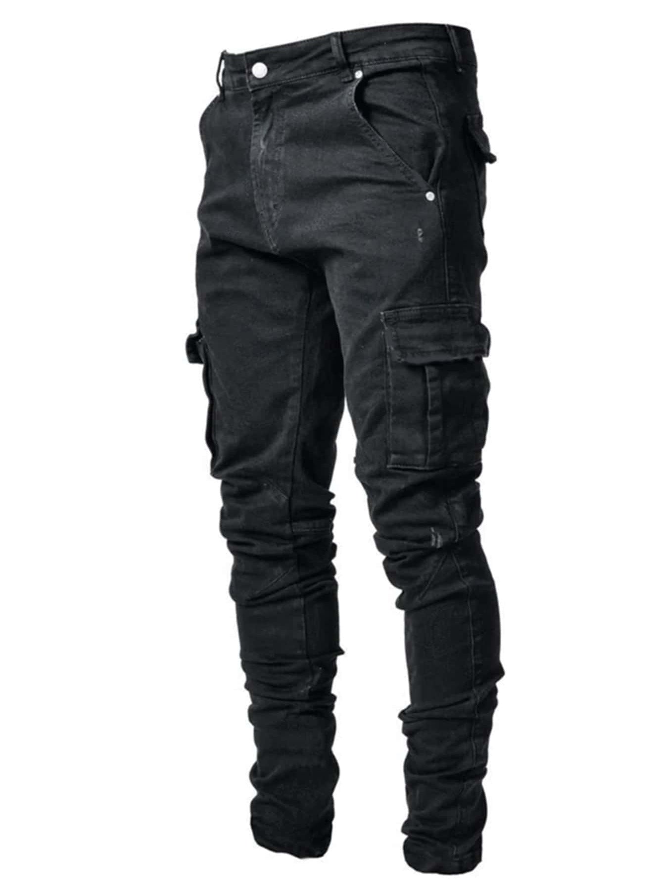 2025 Popularan Station Casual trendy men's elastic multi-bag pants Cross-border Popular trade Slim and thin denim tooling explosion