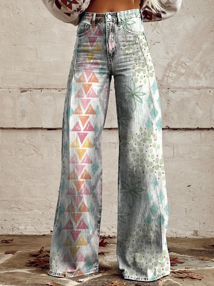 qgtao pants Rainbow Women's Wide-Leg Pants New Thermal Transfer plus Size Flared Pants Women's Trousers