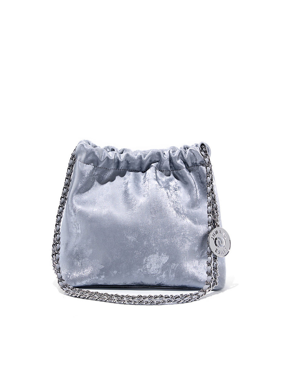 2025 Large capacity bucket bag popular spring and summer new national style Chinese shoulder messenger bag versatile silk chain bag