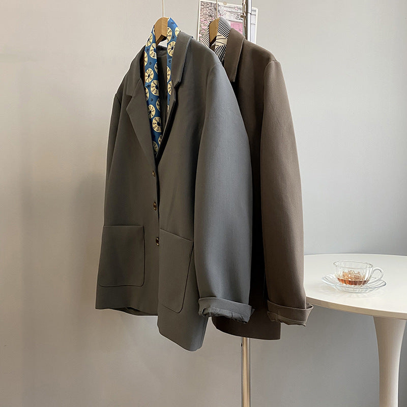 2025 popular autumn solid color blazer female Mori big pocket loose Hong Kong style Korean version suit top 102-1