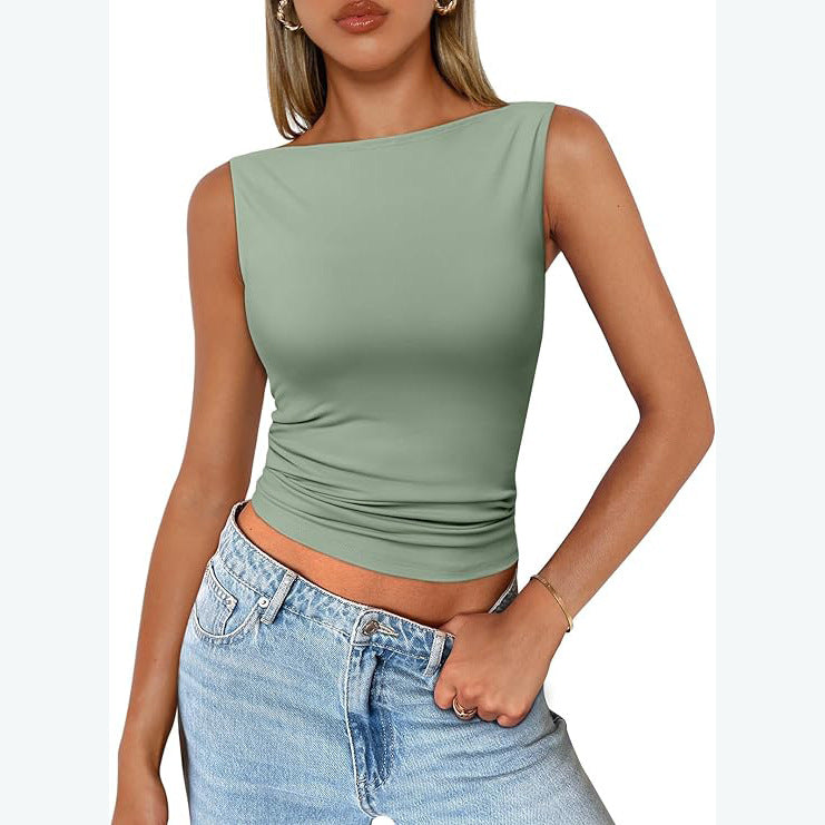 qgtao dti outfits Women's Pullover Sleeveless Hot Girl Outer Wear Square Collar Vest Women's Inner Wear Dopamine Top