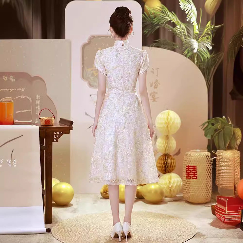 2025Chinese cheongsam toast new sparkling small bride wedding engagement banquet dress dress