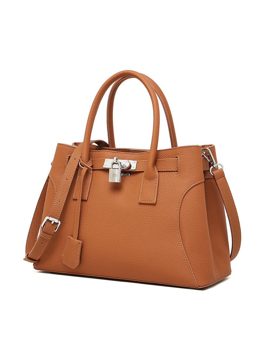 2025 Large capacity handheld women's bag popular autumn and winter leather versatile platinum bag retro commuter shoulder messenger bag