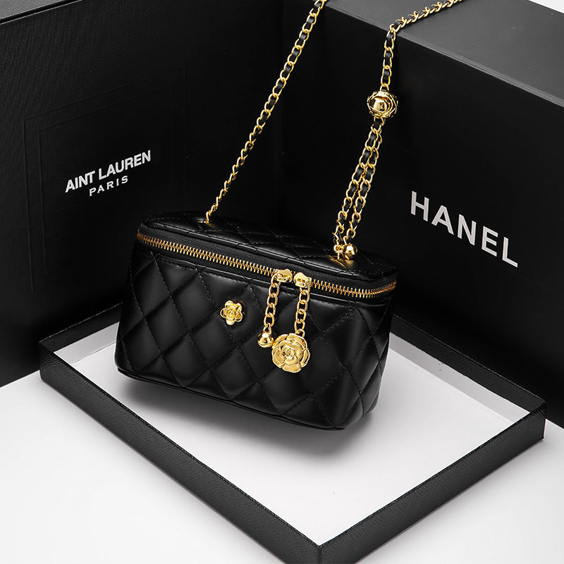 2025 Women's bag Xiaoxiangfeng chain box bag popular new soft leather diamond bag fashionable shoulder messenger bag women's bag