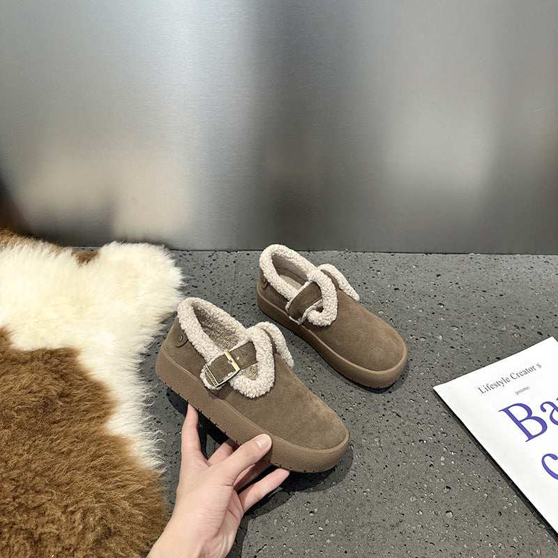 2025 Leather Birkenstocks women's autumn and winter velvet Mori retro one-pedal lamb wool shoes women wear flat cotton shoes in winter