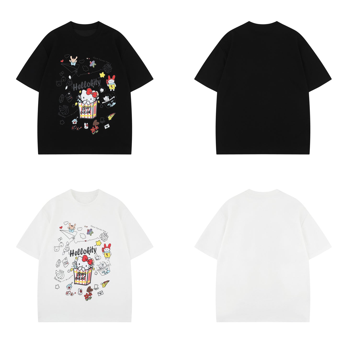 2025 1072 2025n Street 2025 Summer Neutral High Sense Cartoon TK Cat Design Men's Loose Short Sleeve T-Shirt