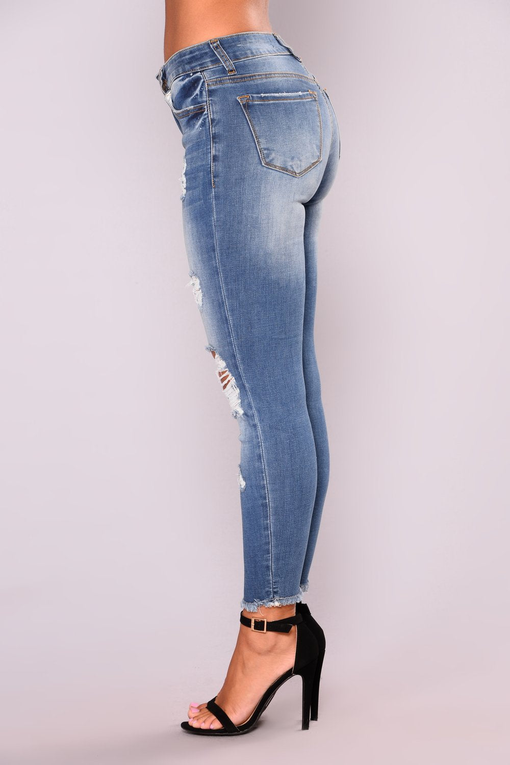 2025 2021 spring factory spot high elastic nine points ripped women's clothing small feet tight hip lift fashion jeans