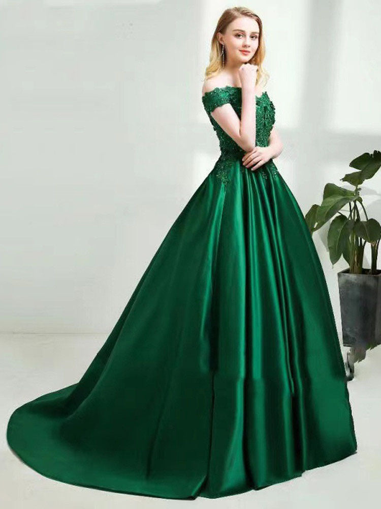 2025Express new applique beaded ball dress one-word shoulder student art exam evening dress