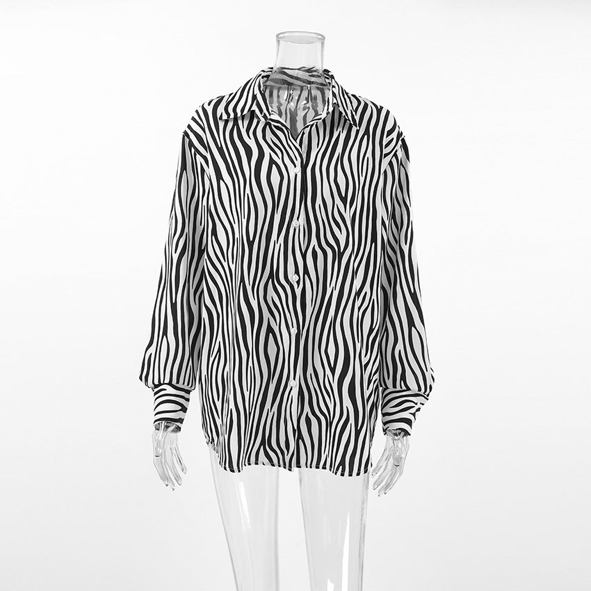 2025 Spring and summer lazy wind printing fashion new New niche casual women's shirt loose casual top women