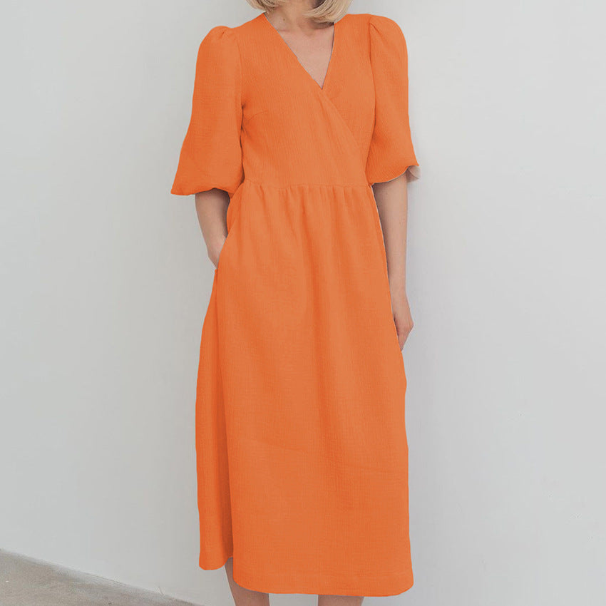 2025 mid-skirt popular summer new fashion women's clothing lace-up short-sleeved bubble-sleeved dress summer apron skirt