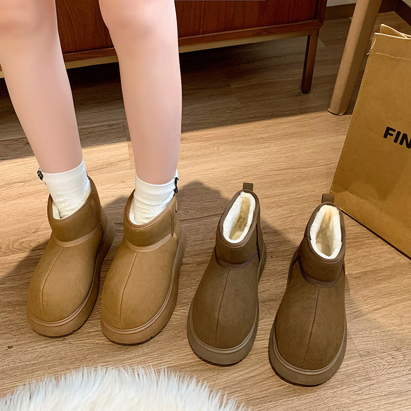 Fleece high-top snow boots for women's popular winter new student ins Korean version of heightening warm casual cotton shoes RD001