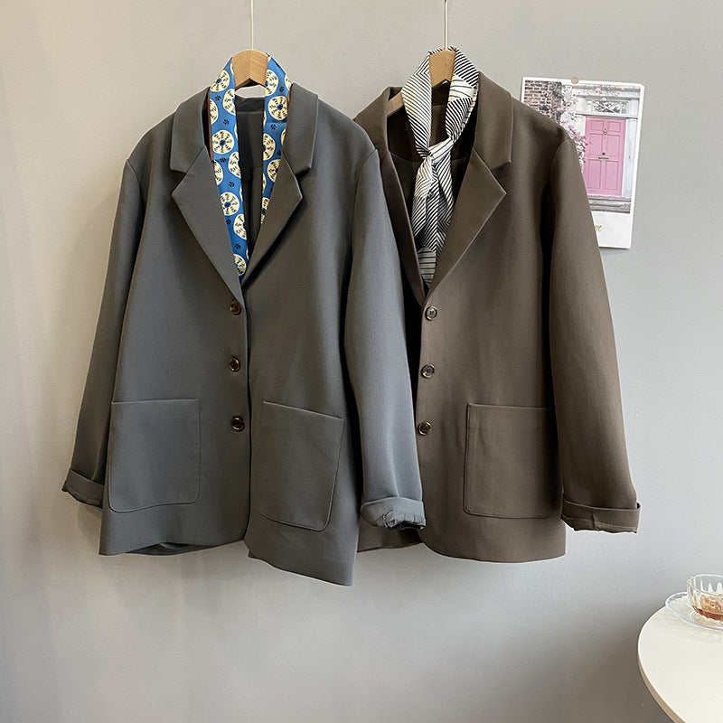 2025 popular autumn solid color blazer female Mori big pocket loose Hong Kong style Korean version suit top 102-1