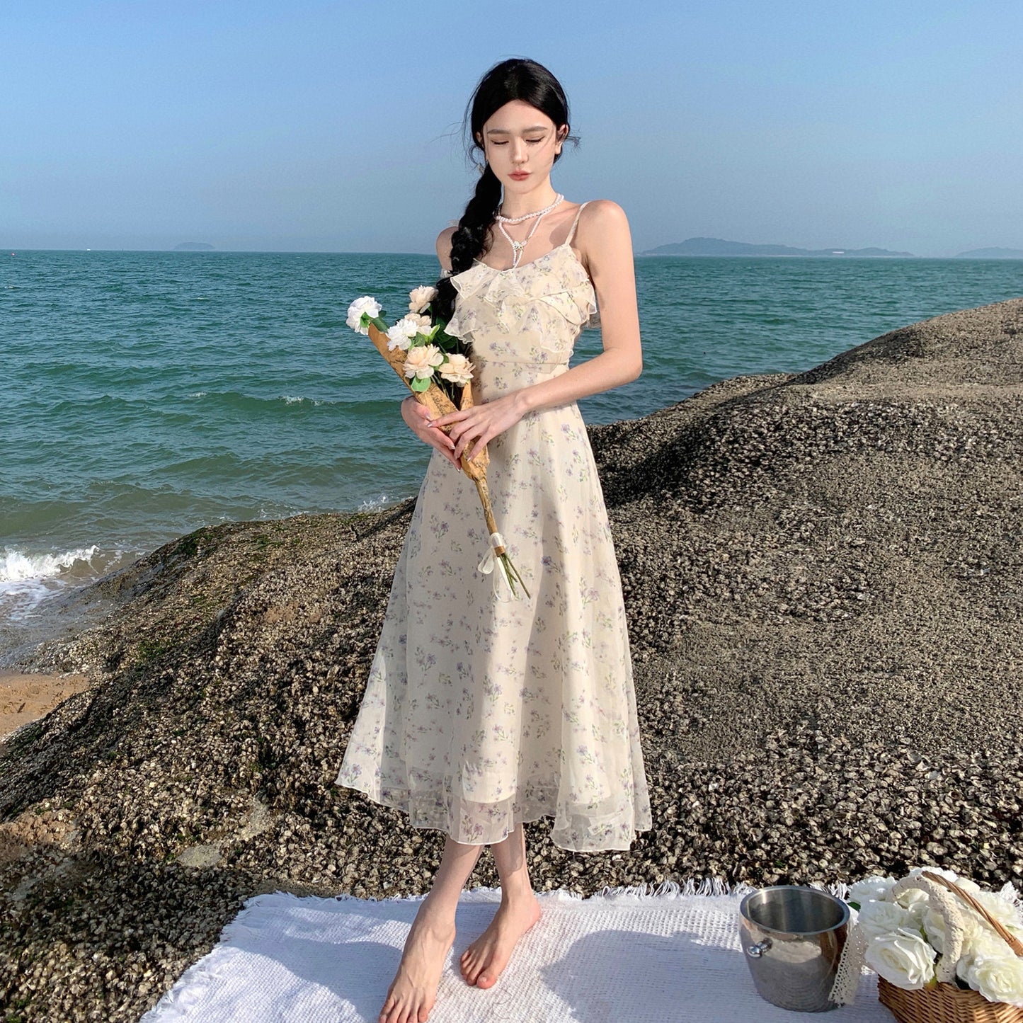 2025 Jasmine Gentle Wind Floral Suspender Dress Summer Design Sense Small Man Super Fairy Holiday Beach Long Skirt