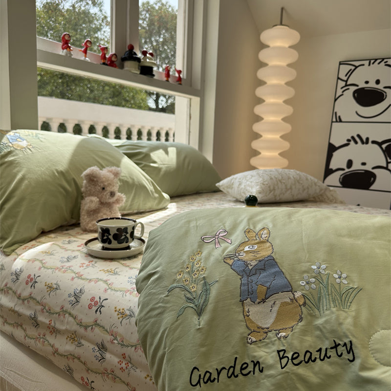 Yeknu Cotton Summer Cool Quilt Washable Pure Cotton Air Conditioning Quilt Four-Piece Set Single Double Quilt 2 M Bedding set