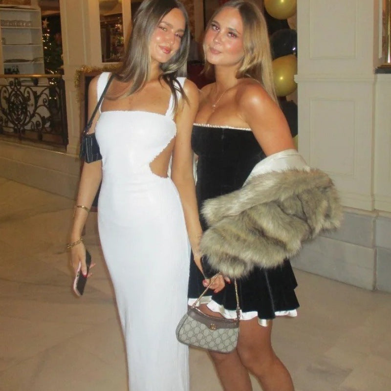 qgtao birthday outfit Fashionable Women's Sling Backless Sequined Long Dress
