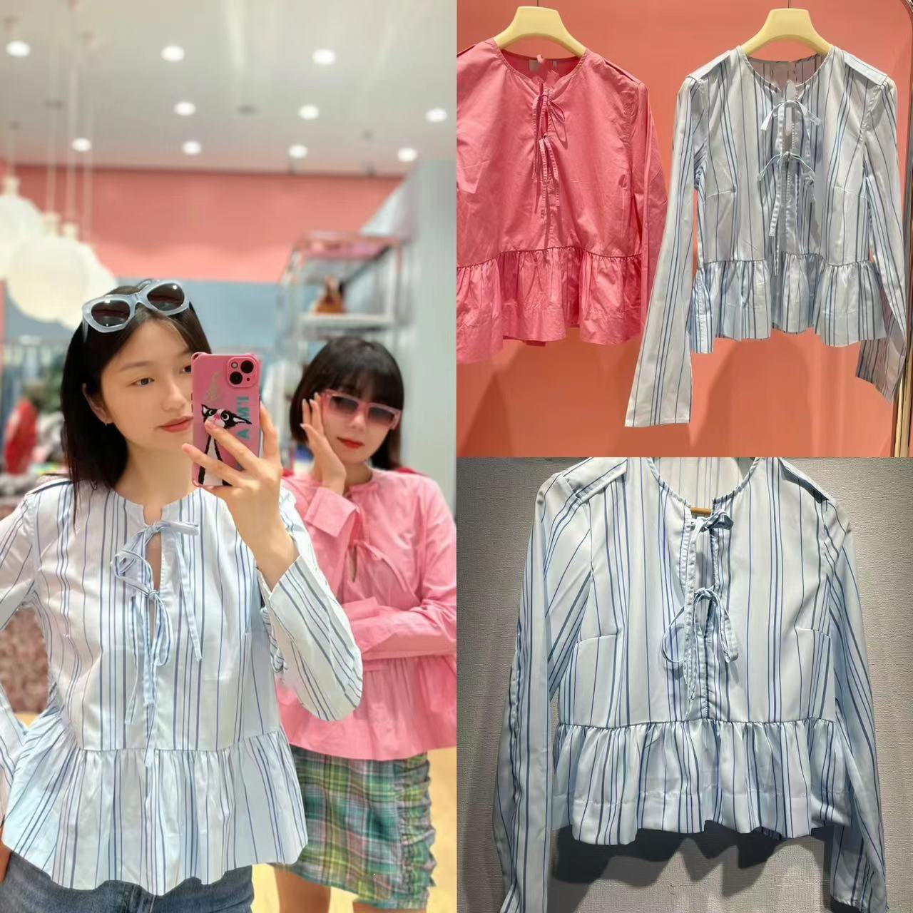 2025 popular Spring and Autumn new women's clothing, one hair delivery, classic blue striped long-sleeved shirt, small fresh and versatile women's shirt