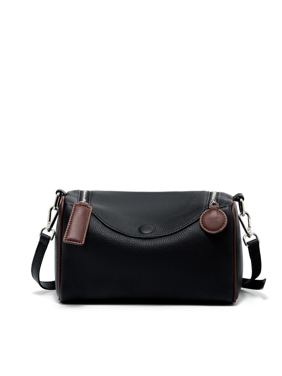 2025 Versatile and simple first-layer cowhide women's bag, genuine leather Boston bag, shoulder messenger bag, textured pillow bag.