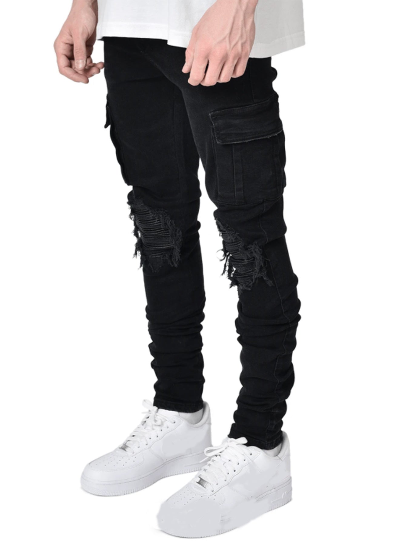 2025 2025 Express new denim men's pants New Popular trade ripped trend black slim denim pants men