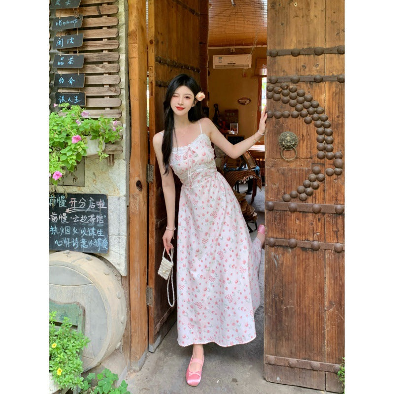 qgtao summer outfits inspo Pastoral French Square Collar Lady Sling Slimming Floral Dress Chubby Girl Shirt Two-Piece Set