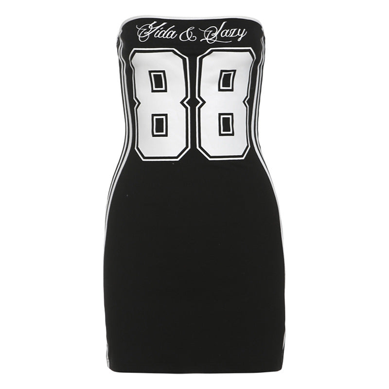 2025 style spring new women's clothing sports style personalized digital printing black and white contrasting color dress