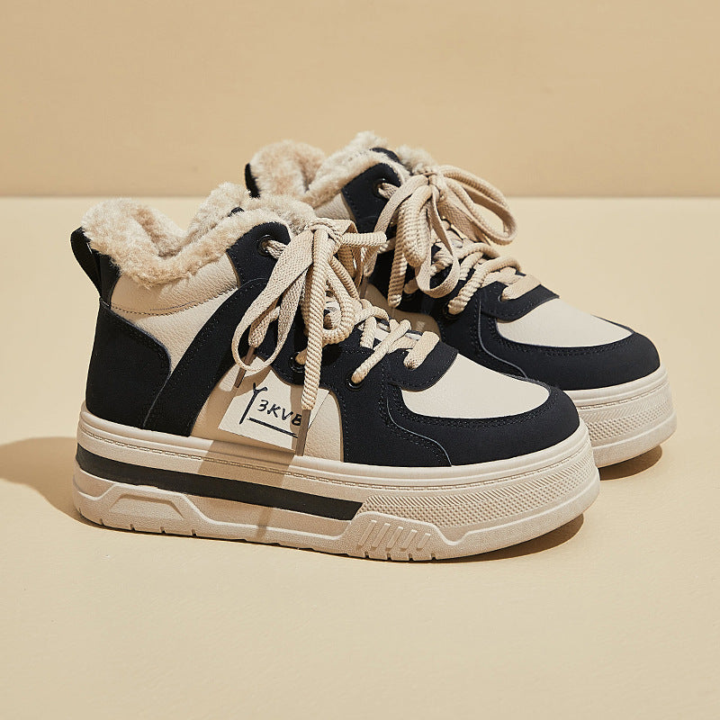 popular winter velvet little white shoes new Korean version ins female students platform sports board shoes warm and casual M019