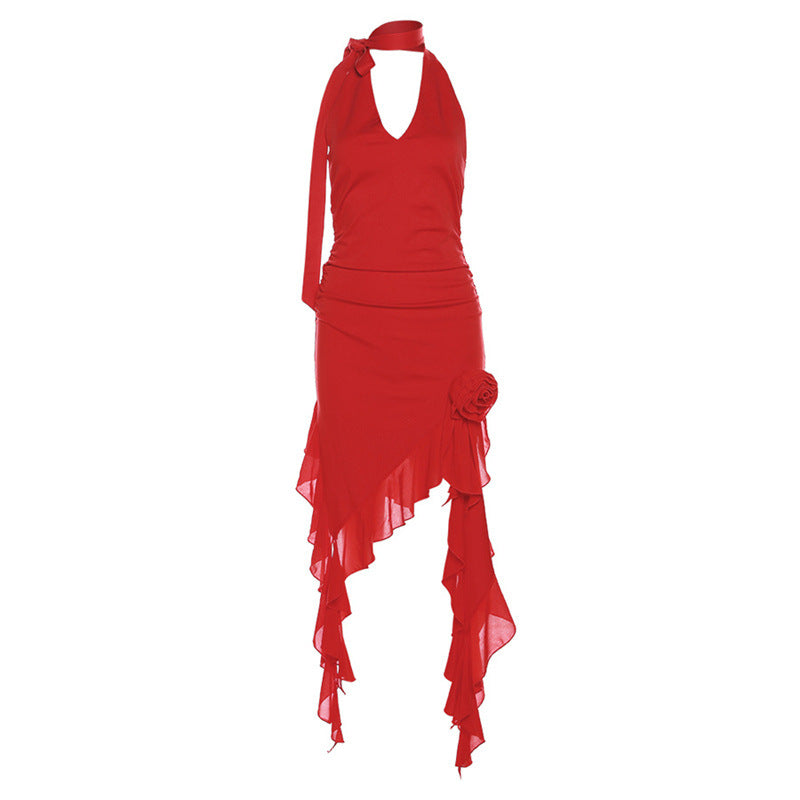 2025 Popular, and 2023 spring and summer women's clothing new trendy fashion solid color sexy backless slim neck dress
