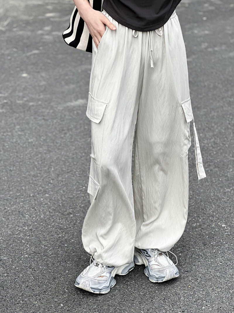2025 popular spring and summer new casual overalls women's Korean elastic high waist drape loose wide-leg pants 1121