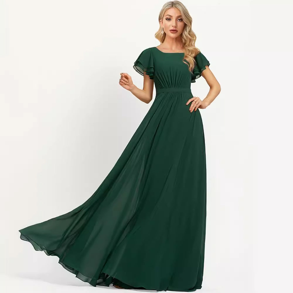 2025banquet evening dress spring new V-neck solid color temperament long dress