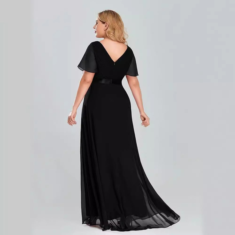 2025evening dress new high waist simple fashion V-neck temperament chiffon spring and summer pendulum long dress
