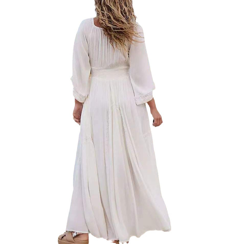qgtao pop culture dress to impress New Solid Color Long Fashion Sexy V-neck Tight Waist Fashion Snow Chiffon Dress