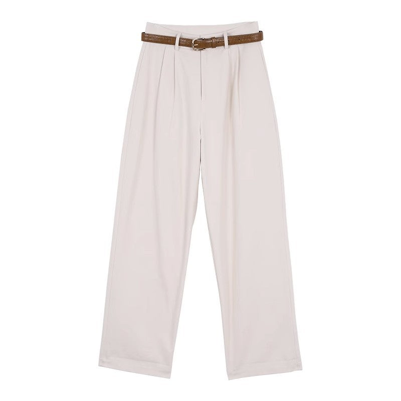 qgtao suede jacket outfit French Retro Khaki Straight Suit Pants Women's Spring and Autumn High Waist Korean Style Slimming Cover Chic Casual Long Pants
