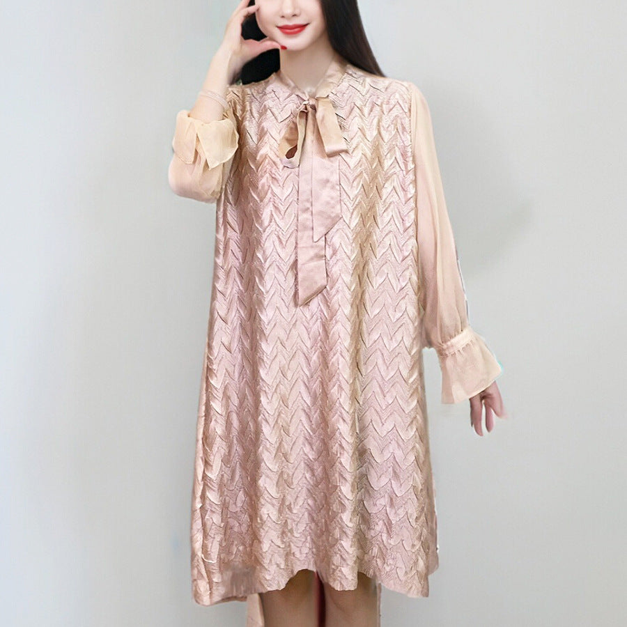 Shenzhen Nanyou high-end dress women's autumn high-end pleats loose and thin temperament commuter skirt long sleeves