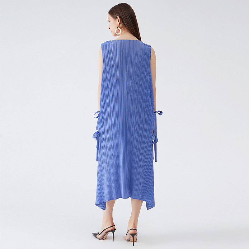 2025 summer new Korean version split-ended solid color dress waist thin pendulum long dress casual style large size women's clothing