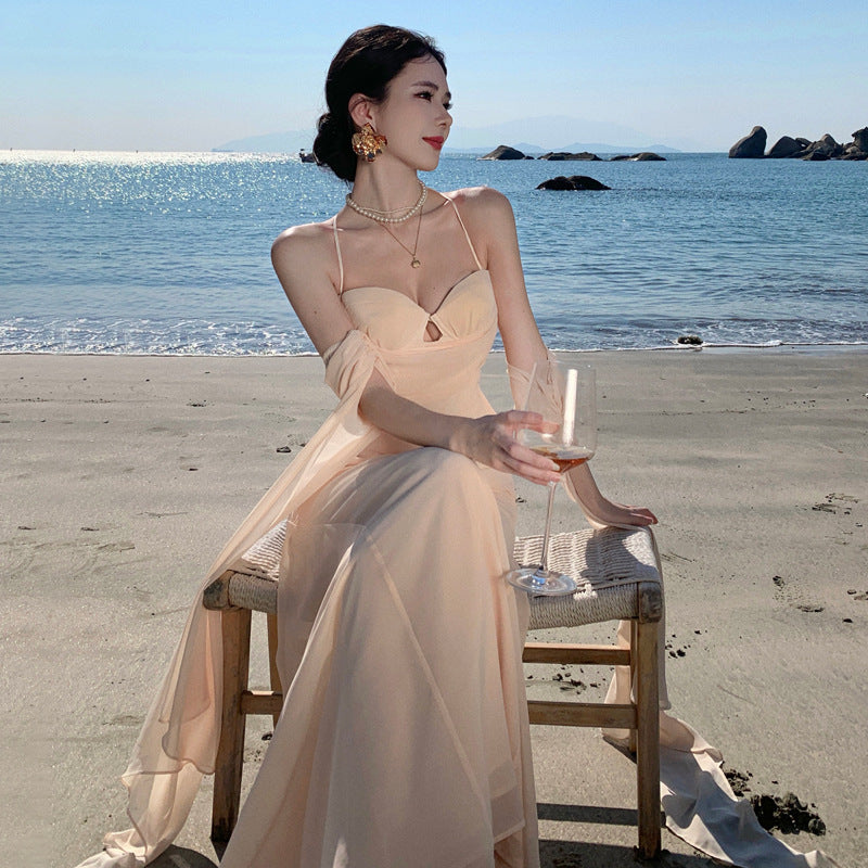 2025 Haute Sexy Backless Suspender Dress Feminine Birthday Evening Dress Seaside Vacation Long Skirt