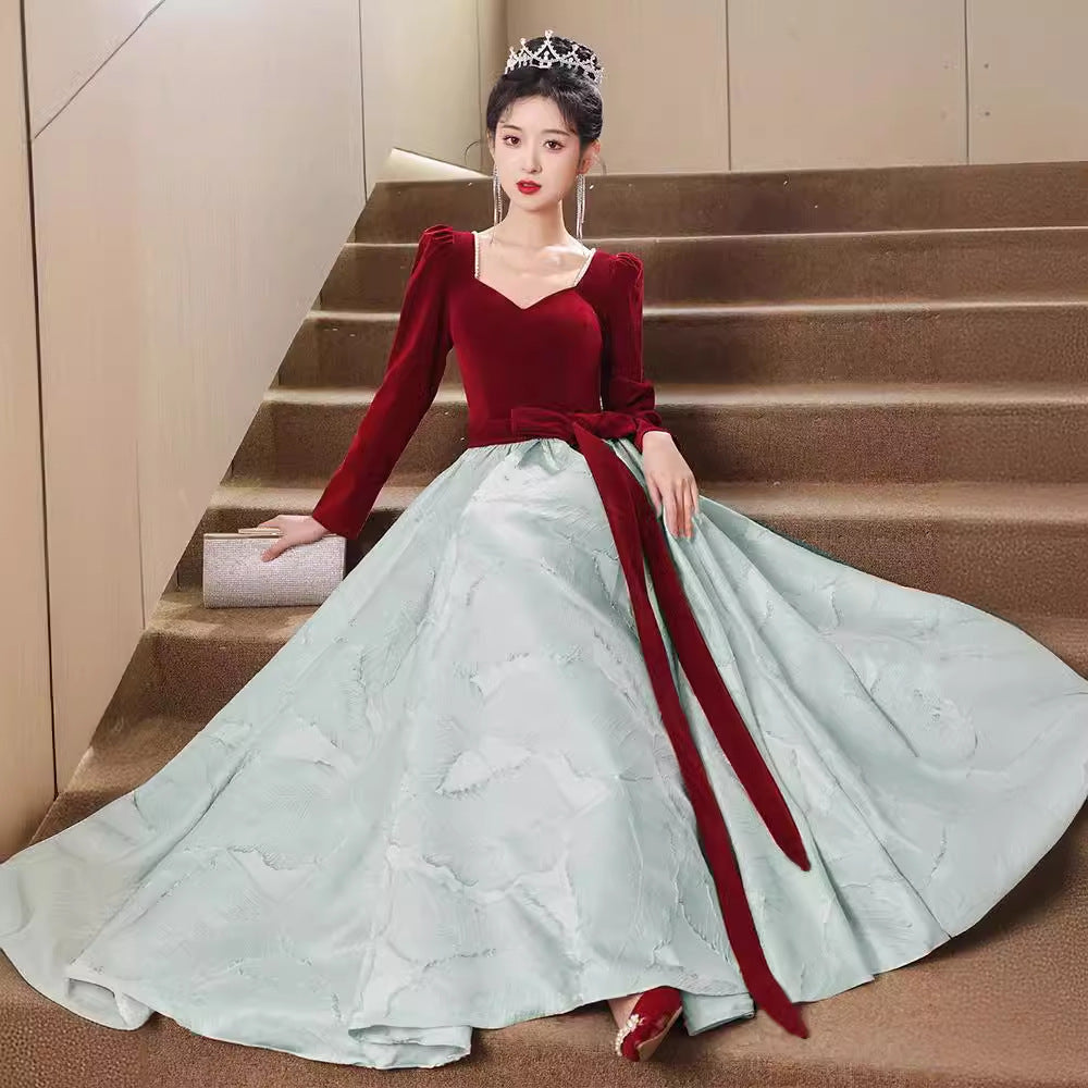 2025Toast Bride New Wedding Banquet Temperament Red Engagement Toast Evening Dress Dress