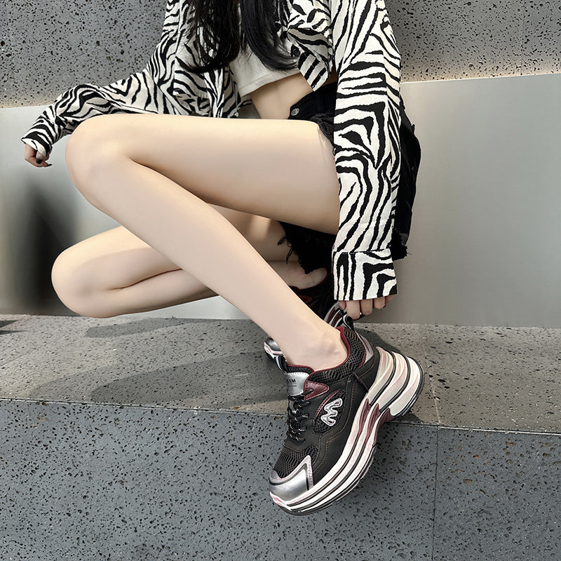 2025 Leather platform dad shoes women's popular autumn new Korean version breathable and versatile, light and non-slip casual sports shoes tide