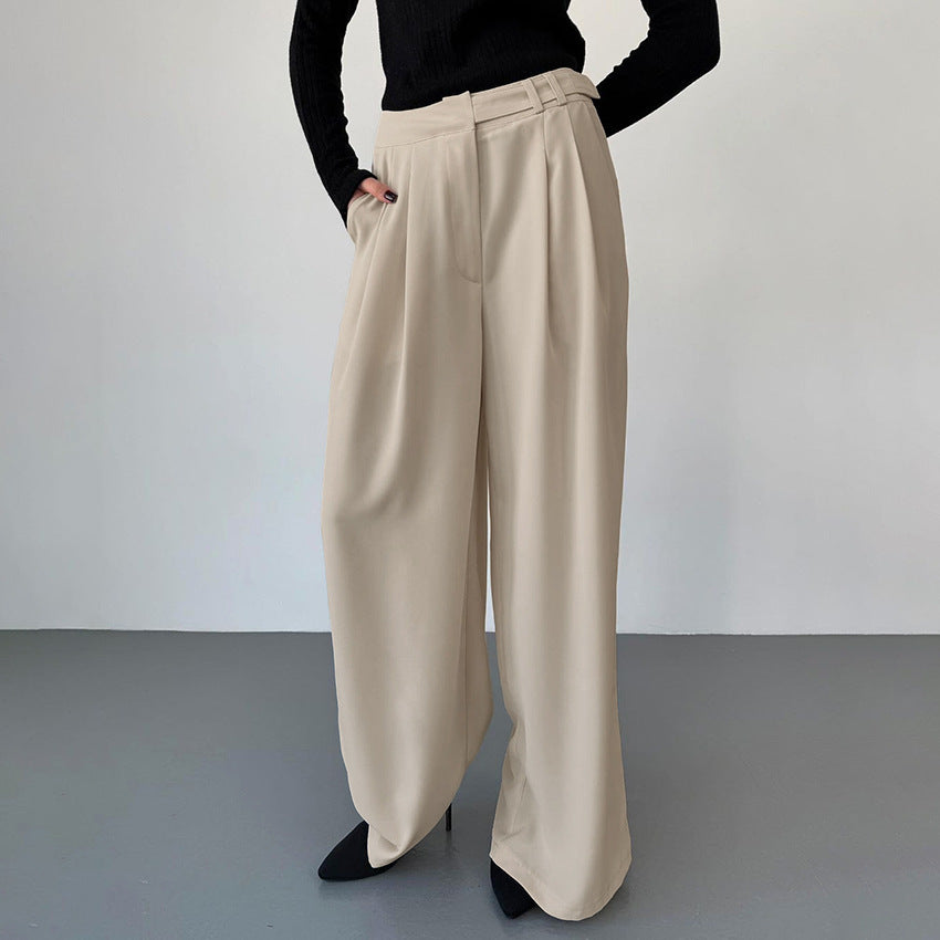 2025 Spring and Summer Russian Casual Khaki Versatile Loose High Waist Wide Pants Retro Fashion Commuter Pocket Suit Pants Women