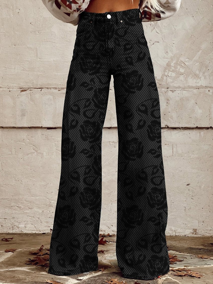 qgtao pants Rainbow Women's Wide-Leg Pants New Thermal Transfer plus Size Flared Pants Women's Trousers