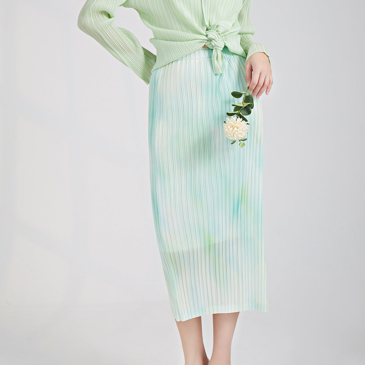 Gradual change skirt high-end double-layer lining elastic waist medium and long temperament versatile one-step hip skirt