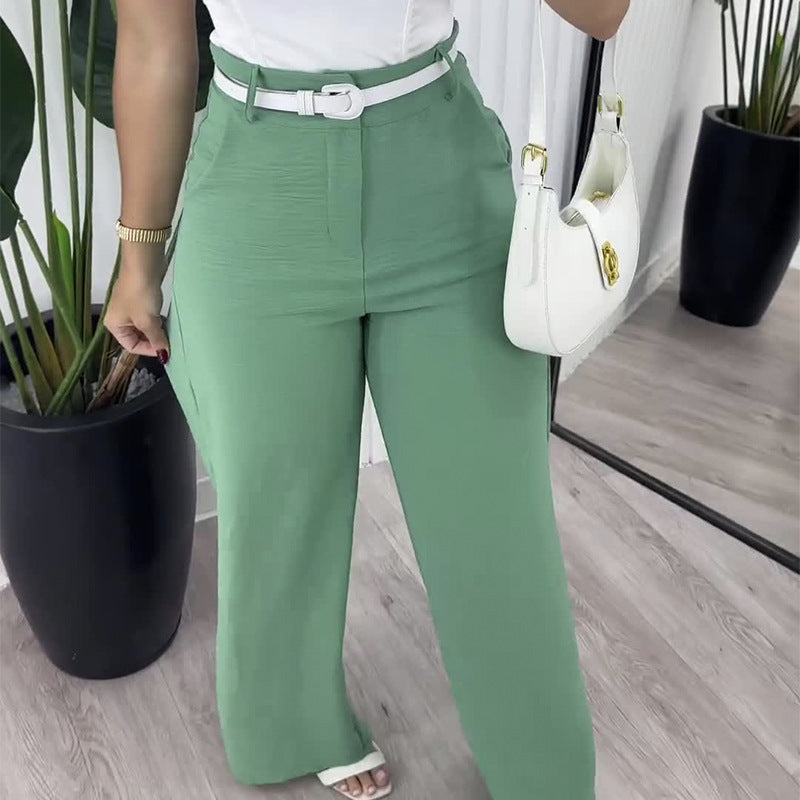 qgtao business casual women outfits chic Solid Color Square Collar Sling Simple Elegant Top with High Waist Wide Leg Straight Trousers Two-Piece Set