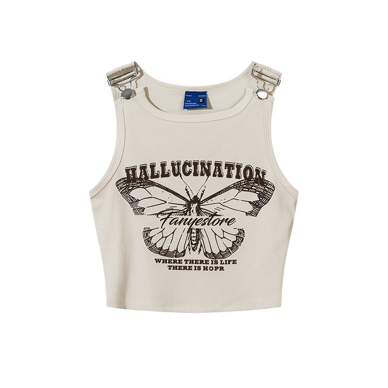 qgtao 2000s fashion Tkpa American Hot Girl Style U-Neck Camisole Women's Summer Butterfly Patch Embroidered Retro Vest