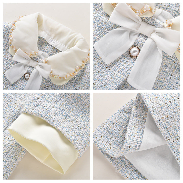 celebrity style milk blue fashion temperament small small man looking thin A word skirt autumn and winter J8009