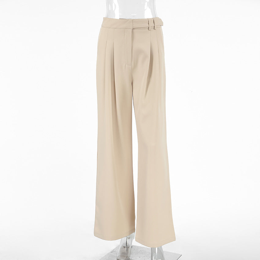 2025 Spring and Summer Russian Casual Khaki Versatile Loose High Waist Wide Pants Retro Fashion Commuter Pocket Suit Pants Women