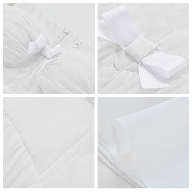 white dress women's 24 summer new small square neck bow temperament dress dress L4040