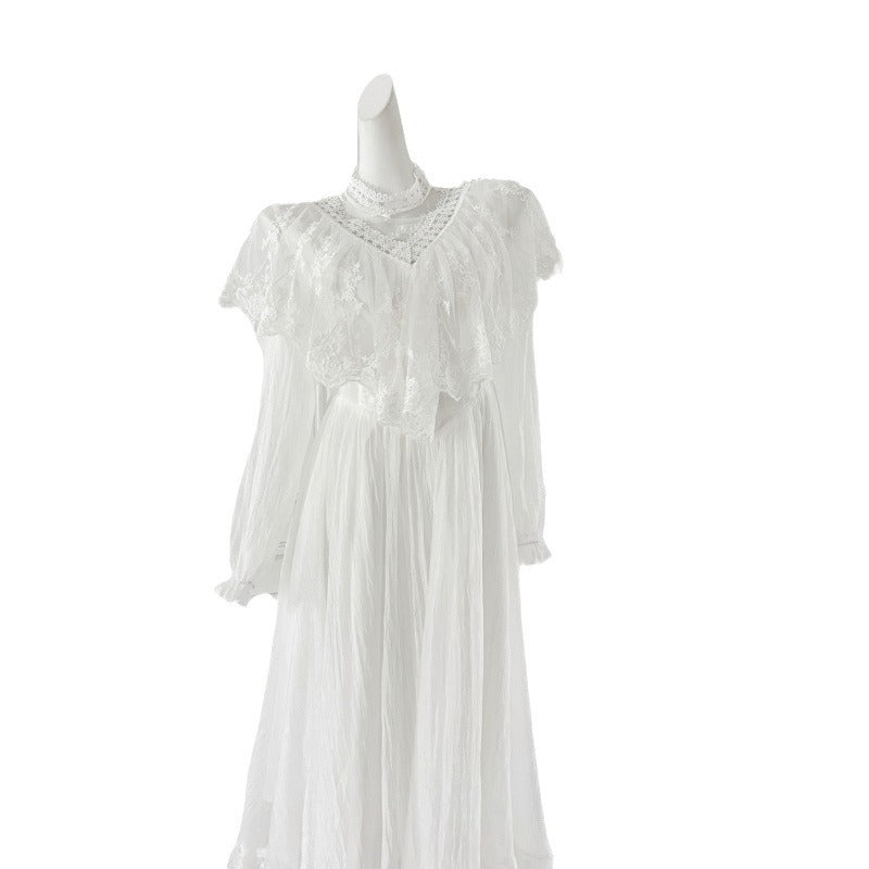 qgtao alien invasion dress to impress Heavy Industry White Fairy Elegant Lace Stitching Large Swing Dress Long Sleeve Vintage Bridesmaid Dress Long Skirt