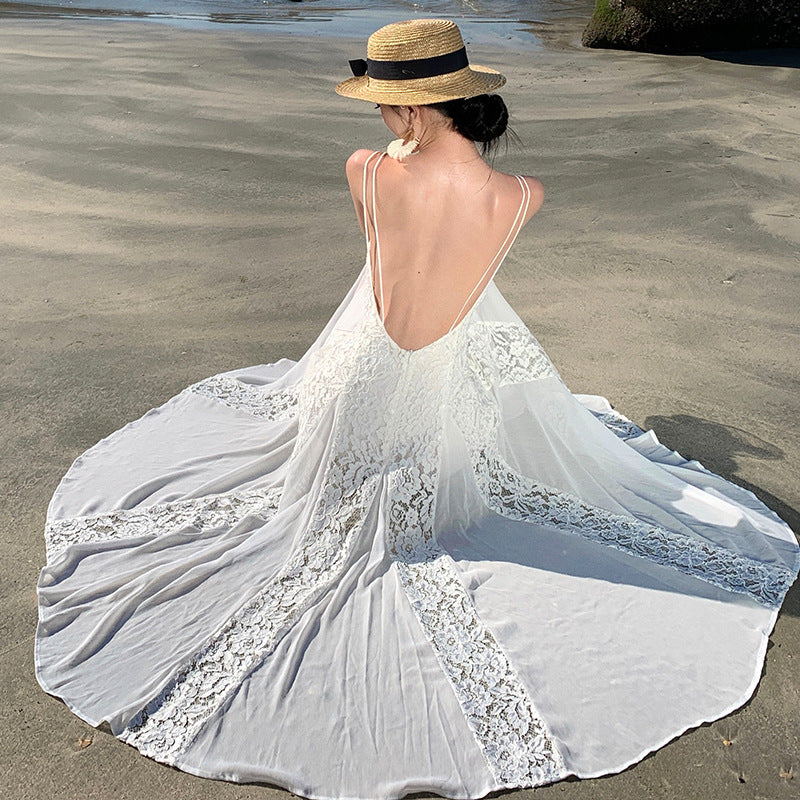 2025 Super fairy pendulum Bali travel photo beach dress women's Sanya seaside vacation wind backless high-end dress