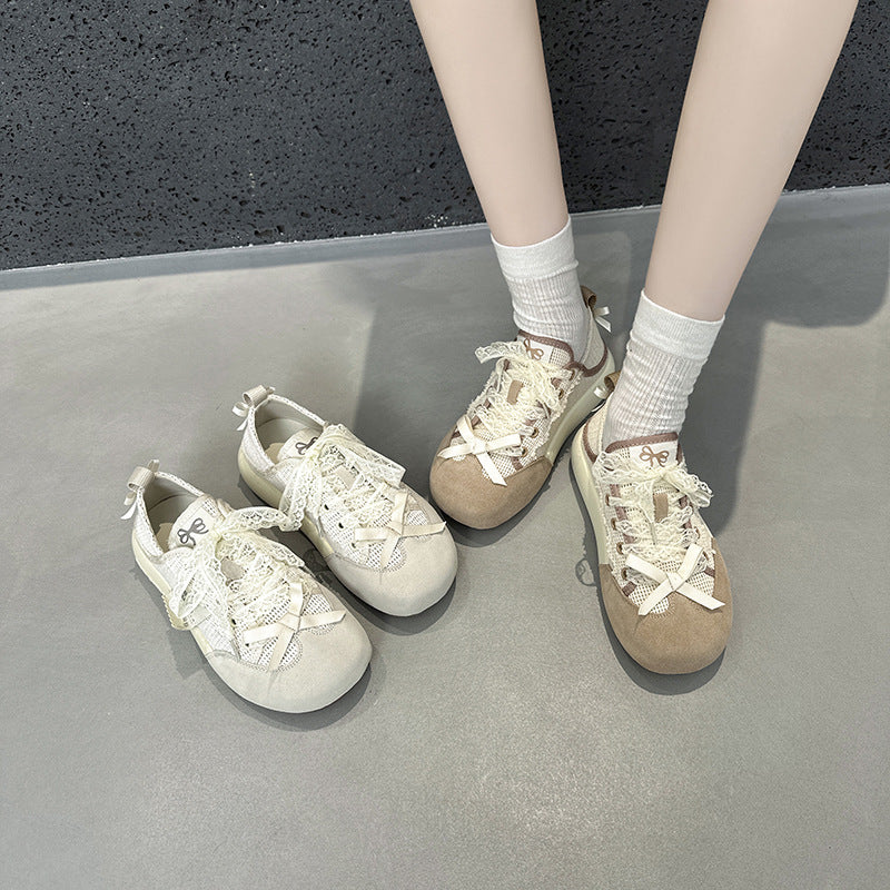 2025 Little white shoes women's popular new summer leather breathable mesh muffin casual shoes show small platform shoes