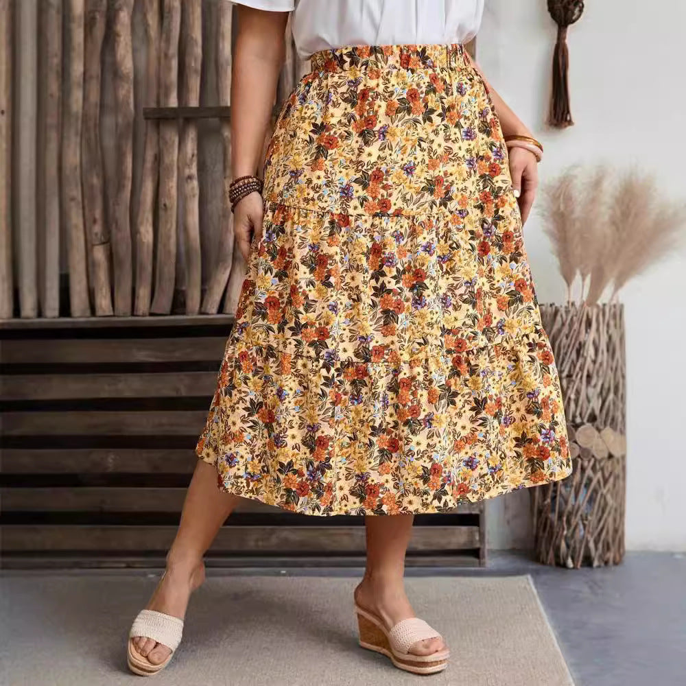 qgtao teacher outfits 2024 Spring and Summer Women's Clothing New Fashion Printed Floral High Waist plus Size Dress Women