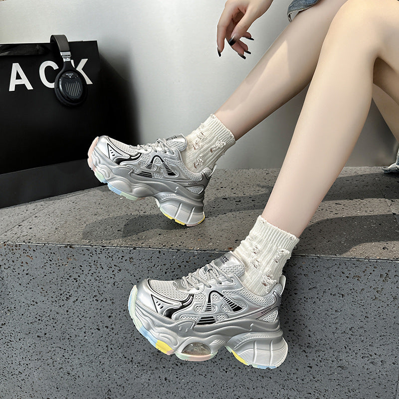 2025 Leather platform dad shoes women's popular autumn new Korean version breathable and versatile, light and non-slip casual sports shoes tide