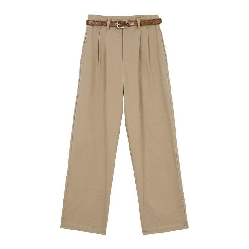 qgtao suede jacket outfit French Retro Khaki Straight Suit Pants Women's Spring and Autumn High Waist Korean Style Slimming Cover Chic Casual Long Pants